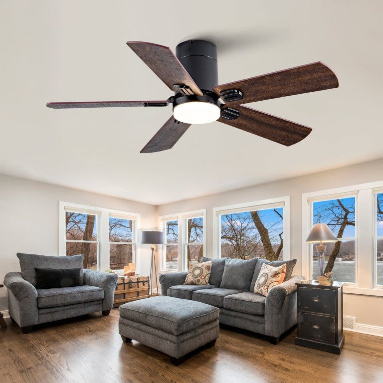 English Elm 42-Inch Flush Mount Ceiling Fan Dimmable LED Remote DC Motor Reversible Blades Indoor Outdoor W2991P397453