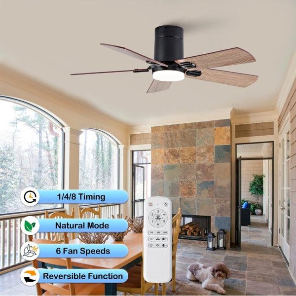 English Elm 42-Inch Flush Mount Ceiling Fan Dimmable LED Remote DC Motor Reversible Blades Indoor Outdoor W2991P397453