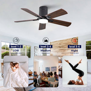 English Elm 42-Inch Flush Mount Ceiling Fan Dimmable LED Remote DC Motor Reversible Blades Indoor Outdoor W2991P397453
