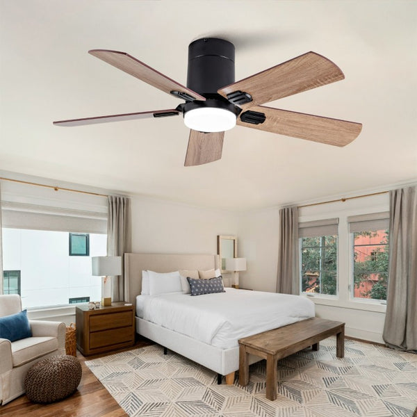 English Elm 42-Inch Flush Mount Ceiling Fan Dimmable LED Remote DC Motor Reversible Blades Indoor Outdoor W2991P397453