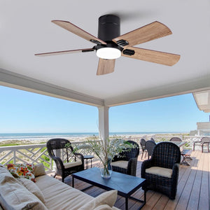 English Elm 42-Inch Flush Mount Ceiling Fan Dimmable LED Remote DC Motor Reversible Blades Indoor Outdoor W2991P397453