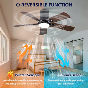 English Elm 42-Inch Flush Mount Ceiling Fan Dimmable LED Remote DC Motor Reversible Blades Indoor Outdoor W2991P397453