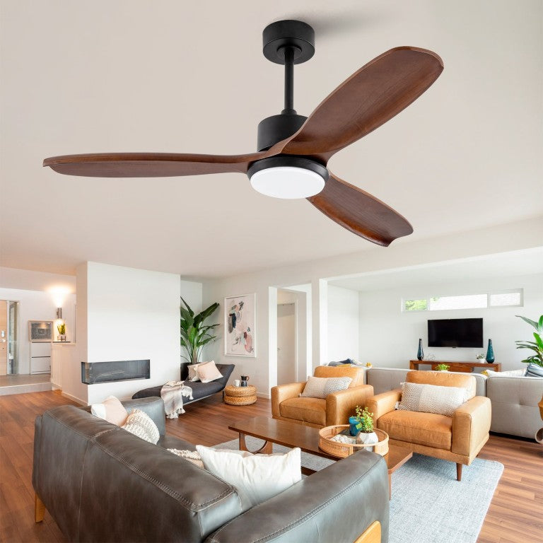 English Elm 52 Inch Paulownia Wood Blade Ceiling Fan with LED Light DC Motor Indoor Outdoor Patio W2991P397495