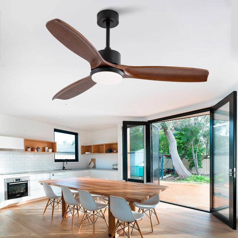English Elm 52 Inch Paulownia Wood Blade Ceiling Fan with LED Light DC Motor Indoor Outdoor Patio W2991P397495
