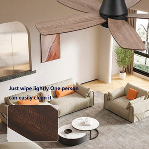 English Elm 32-Inch Flush Mount Ceiling Fan Dimmable Light Remote DC Motor Walnut Blades Matte Black W2991P397568
