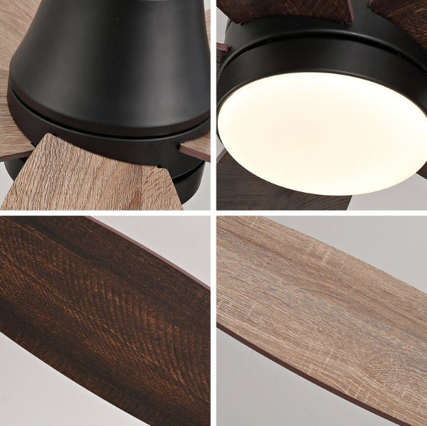 English Elm 32-Inch Flush Mount Ceiling Fan Dimmable Light Remote DC Motor Walnut Blades Matte Black W2991P397568