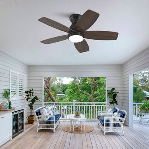 English Elm 32-Inch Flush Mount Ceiling Fan Dimmable Light Remote DC Motor Walnut Blades Matte Black W2991P397568