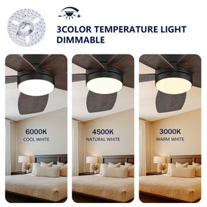 English Elm 32-Inch Flush Mount Ceiling Fan Dimmable Light Remote DC Motor Walnut Blades Matte Black W2991P397568