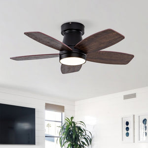 English Elm Ceiling Fan with Remote 32 Inch Flush Mount Dimmable LED Light Matte Black Modern W2991P397571