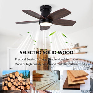 English Elm Ceiling Fan with Remote 32 Inch Flush Mount Dimmable LED Light Matte Black Modern W2991P397571