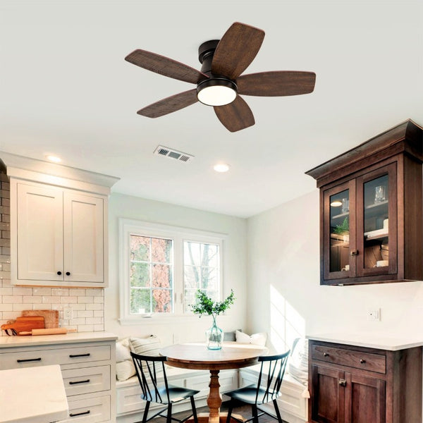 English Elm Ceiling Fan with Remote 32 Inch Flush Mount Dimmable LED Light Matte Black Modern W2991P397571