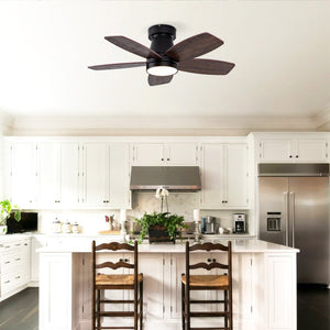 English Elm Ceiling Fan with Remote 32 Inch Flush Mount Dimmable LED Light Matte Black Modern W2991P397571