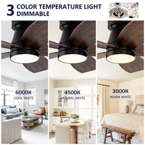 English Elm Ceiling Fan with Remote 32 Inch Flush Mount Dimmable LED Light Matte Black Modern W2991P397571
