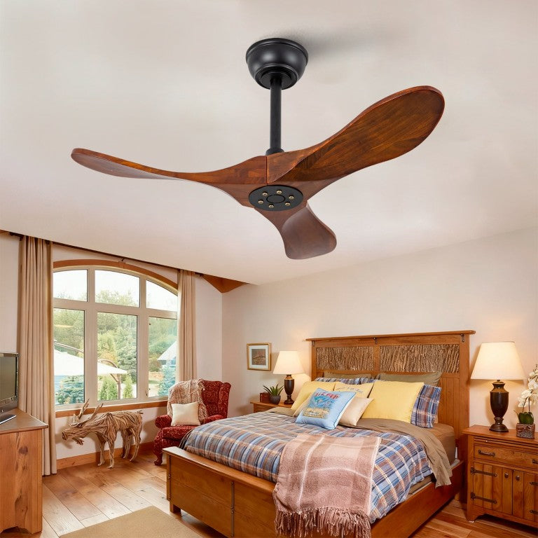 English Elm 36 Inch Solid Sycamore Wood Ceiling Fan Outdoor Water Resistant with Remote Control W2991P406706