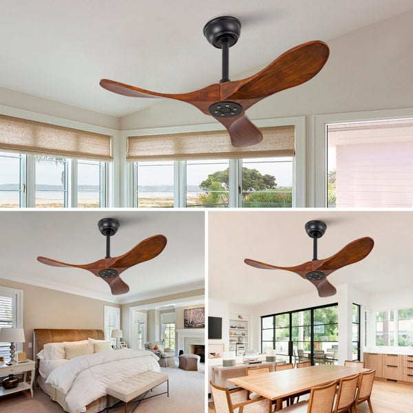 English Elm 36 Inch Solid Sycamore Wood Ceiling Fan Outdoor Water Resistant with Remote Control W2991P406706