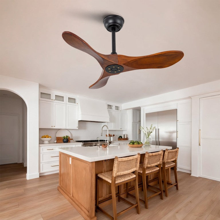 English Elm 36 Inch Solid Sycamore Wood Ceiling Fan Outdoor Water Resistant with Remote Control W2991P406706
