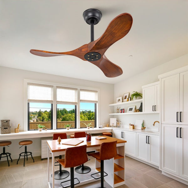 English Elm 36 Inch Solid Sycamore Wood Ceiling Fan Outdoor Water Resistant with Remote Control W2991P406706