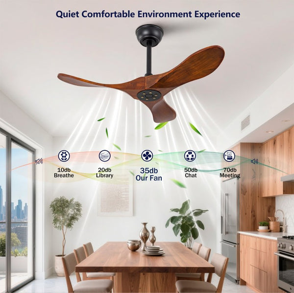 English Elm 36 Inch Solid Sycamore Wood Ceiling Fan Outdoor Water Resistant with Remote Control W2991P406706