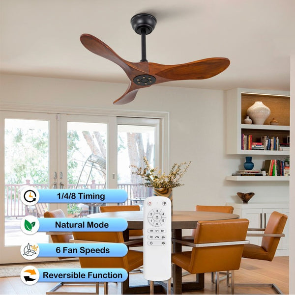 English Elm 36 Inch Solid Sycamore Wood Ceiling Fan Outdoor Water Resistant with Remote Control W2991P406706