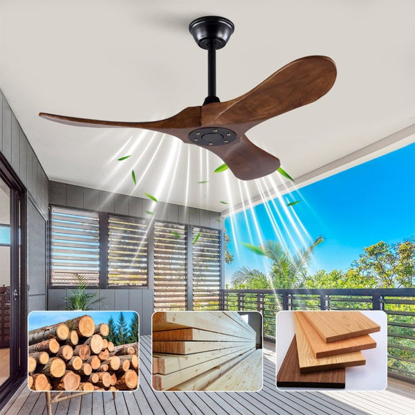 English Elm 42 Inch Solid Sycamore Wood Outdoor Ceiling Fan with Remote and Silent DC Motor W2991P406707