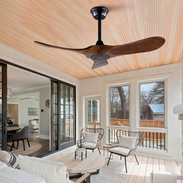 English Elm 42 Inch Solid Sycamore Wood Outdoor Ceiling Fan with Remote and Silent DC Motor W2991P406707