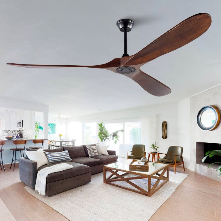 English Elm 72-Inch Solid Wood Blade Ceiling Fan with DC Motor Remote and Walnut Finish for Large Spaces W2991P406709