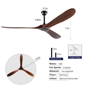 English Elm 72-Inch Solid Wood Blade Ceiling Fan with DC Motor Remote and Walnut Finish for Large Spaces W2991P406709