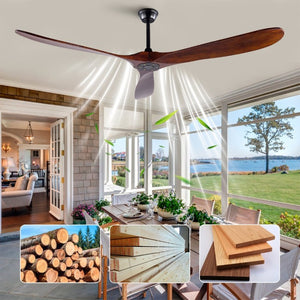 English Elm 72-Inch Solid Wood Blade Ceiling Fan with DC Motor Remote and Walnut Finish for Large Spaces W2991P406709