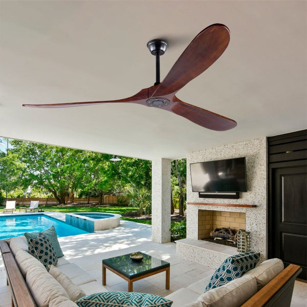 English Elm 72-Inch Solid Wood Blade Ceiling Fan with DC Motor Remote and Walnut Finish for Large Spaces W2991P406709