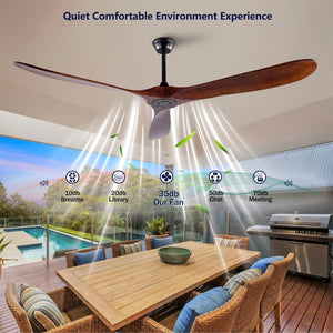 English Elm 72-Inch Solid Wood Blade Ceiling Fan with DC Motor Remote and Walnut Finish for Large Spaces W2991P406709