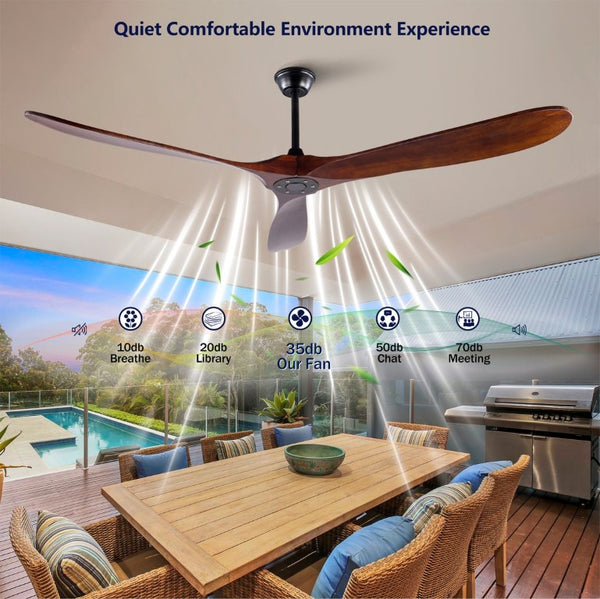 English Elm 72-Inch Solid Wood Blade Ceiling Fan with DC Motor Remote and Walnut Finish for Large Spaces W2991P406709