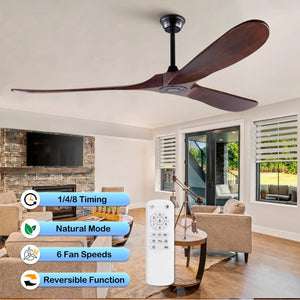 English Elm 72-Inch Solid Wood Blade Ceiling Fan with DC Motor Remote and Walnut Finish for Large Spaces W2991P406709