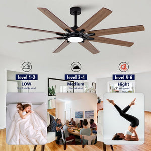 English Elm Large 72 Inch Outdoor Ceiling Fan Dimmable Light Dual Finish 8 Blade Quiet DC Motor W2991P406728