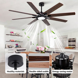 English Elm Large 72 Inch Outdoor Ceiling Fan Dimmable Light Dual Finish 8 Blade Quiet DC Motor W2991P406728