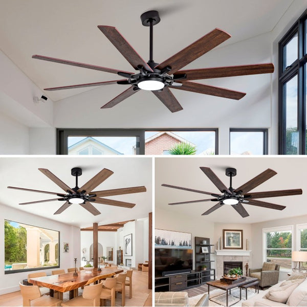 English Elm Large 72 Inch Outdoor Ceiling Fan Dimmable Light Dual Finish 8 Blade Quiet DC Motor W2991P406728