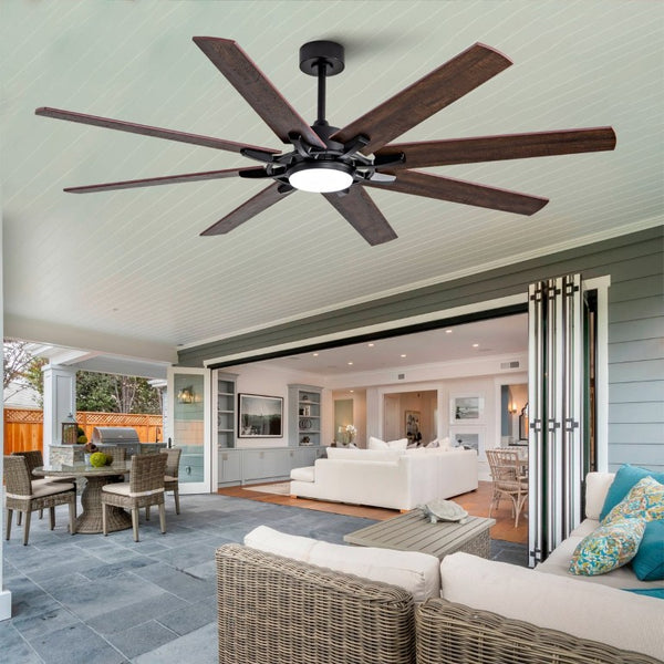 English Elm Large 72 Inch Outdoor Ceiling Fan Dimmable Light Dual Finish 8 Blade Quiet DC Motor W2991P406728