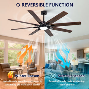 English Elm Large 72 Inch Outdoor Ceiling Fan Dimmable Light Dual Finish 8 Blade Quiet DC Motor W2991P406728