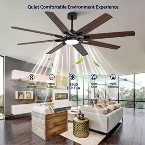 English Elm Large 72 Inch Outdoor Ceiling Fan Dimmable Light Dual Finish 8 Blade Quiet DC Motor W2991P406728