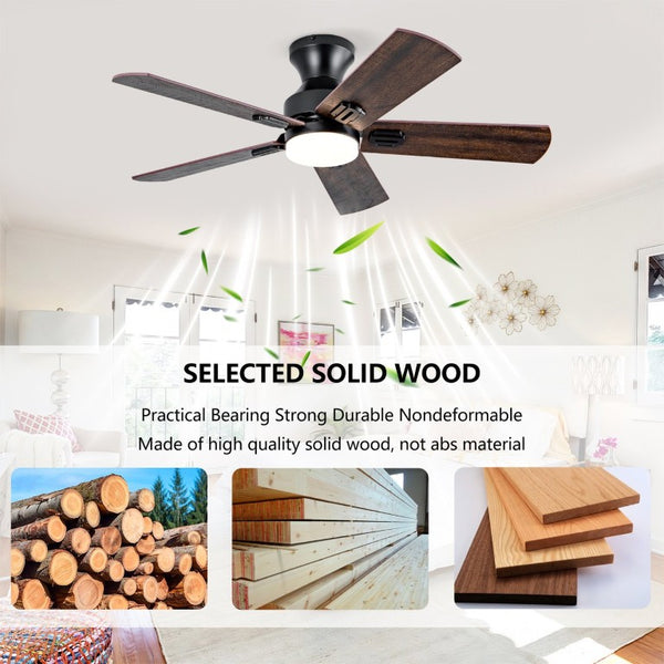 English Elm Hot 42 Inch Flush Mount Ceiling Fan Dimmable LED Light Remote DC Motor Bedroom W2991P406904