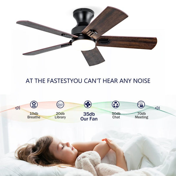English Elm Hot 42 Inch Flush Mount Ceiling Fan Dimmable LED Light Remote DC Motor Bedroom W2991P406904