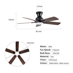 English Elm Hot 42 Inch Flush Mount Ceiling Fan Dimmable LED Light Remote DC Motor Bedroom W2991P406904