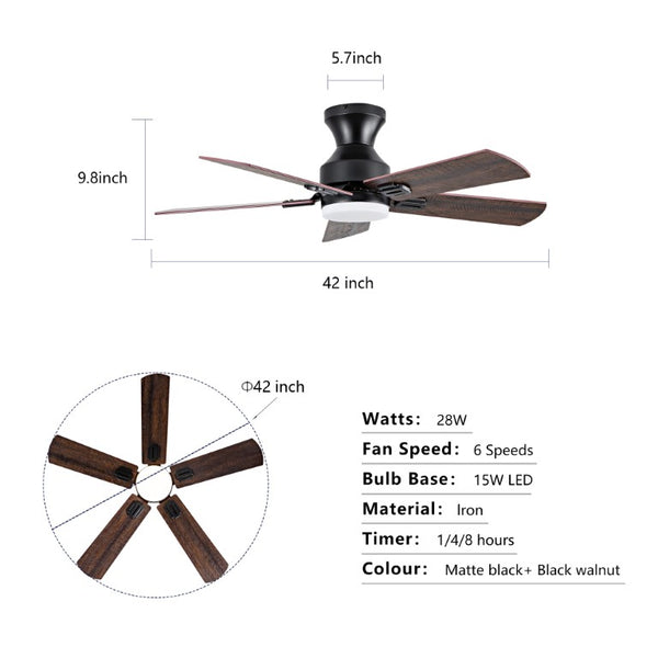 English Elm Hot 42 Inch Flush Mount Ceiling Fan Dimmable LED Light Remote DC Motor Bedroom W2991P406904