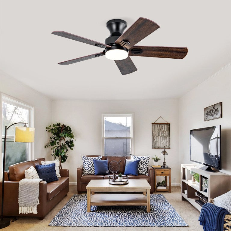 English Elm Hot 42 Inch Flush Mount Ceiling Fan Dimmable LED Light Remote DC Motor Bedroom W2991P406904