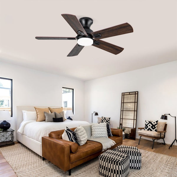 English Elm Hot 42 Inch Flush Mount Ceiling Fan Dimmable LED Light Remote DC Motor Bedroom W2991P406904
