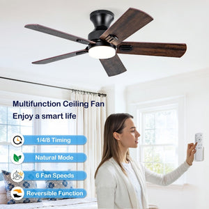 English Elm Hot 42 Inch Flush Mount Ceiling Fan Dimmable LED Light Remote DC Motor Bedroom W2991P406904