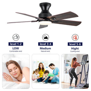 English Elm Hot 42 Inch Flush Mount Ceiling Fan Dimmable LED Light Remote DC Motor Bedroom W2991P406904