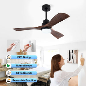 English Elm Hot 42 Inch Matte Black Ceiling Fan with LED Light Remote Walnut Blades Farmhouse Modern Black - A W2991P406905