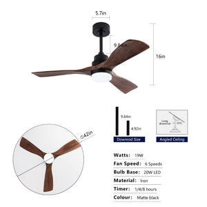 English Elm Hot 42 Inch Matte Black Ceiling Fan with LED Light Remote Walnut Blades Farmhouse Modern Black - A W2991P406905