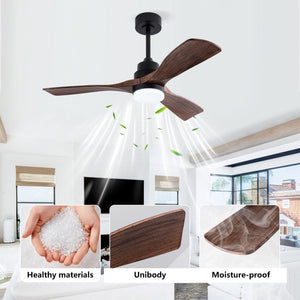 English Elm Hot 42 Inch Matte Black Ceiling Fan with LED Light Remote Walnut Blades Farmhouse Modern Black - A W2991P406905