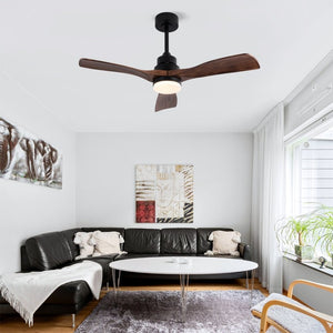 English Elm Hot 42 Inch Matte Black Ceiling Fan with LED Light Remote Walnut Blades Farmhouse Modern Black - A W2991P406905